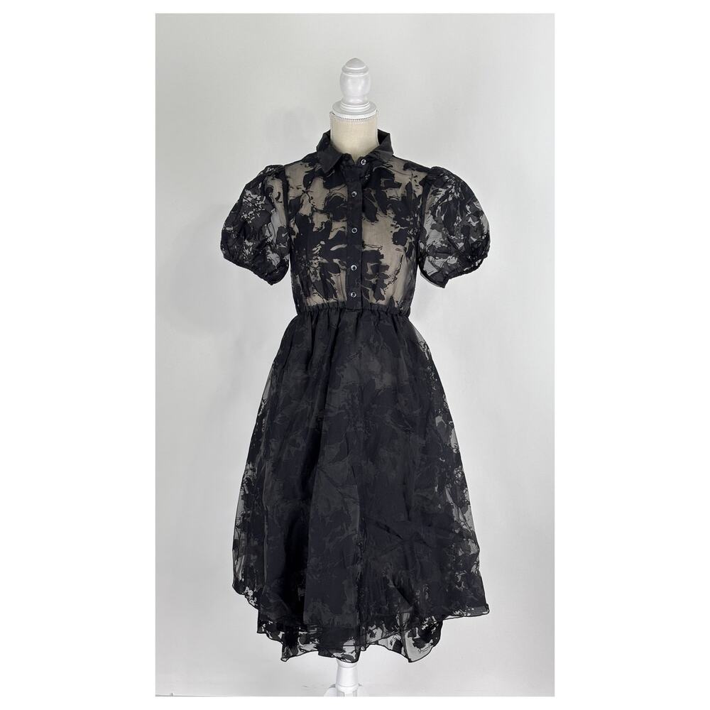 Disturbia Spectre Layered Midi Shirt Dress Black Floral Womens Size 4 New Sheer - Picture 5 of 11